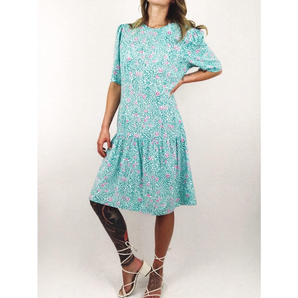 Vintage Patterned Drop-Waist Day Dress | Size M